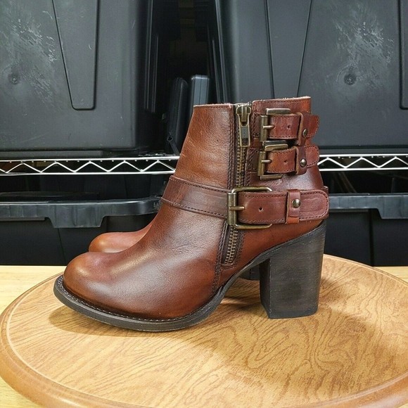 Freebird Shoes - Freebird by Steven Bolo Zip Buckle Bootie US 7 Biker Leather Ankle Distressed